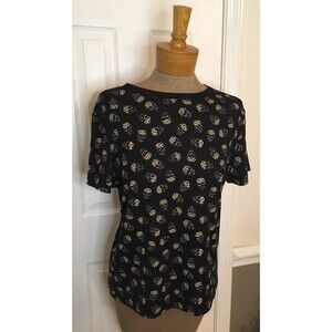 Womens Juniors XXL (19) Black Skull Pattern Short Sleeve Shirt